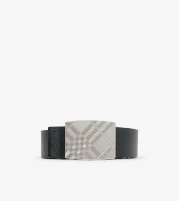 Reversible Engraved Check Belt in Black/charcoal grey