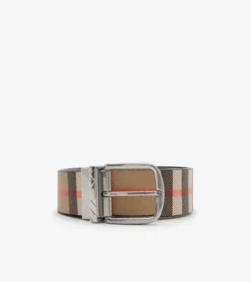 Reversible Check Pin Belt in Black/sand beige