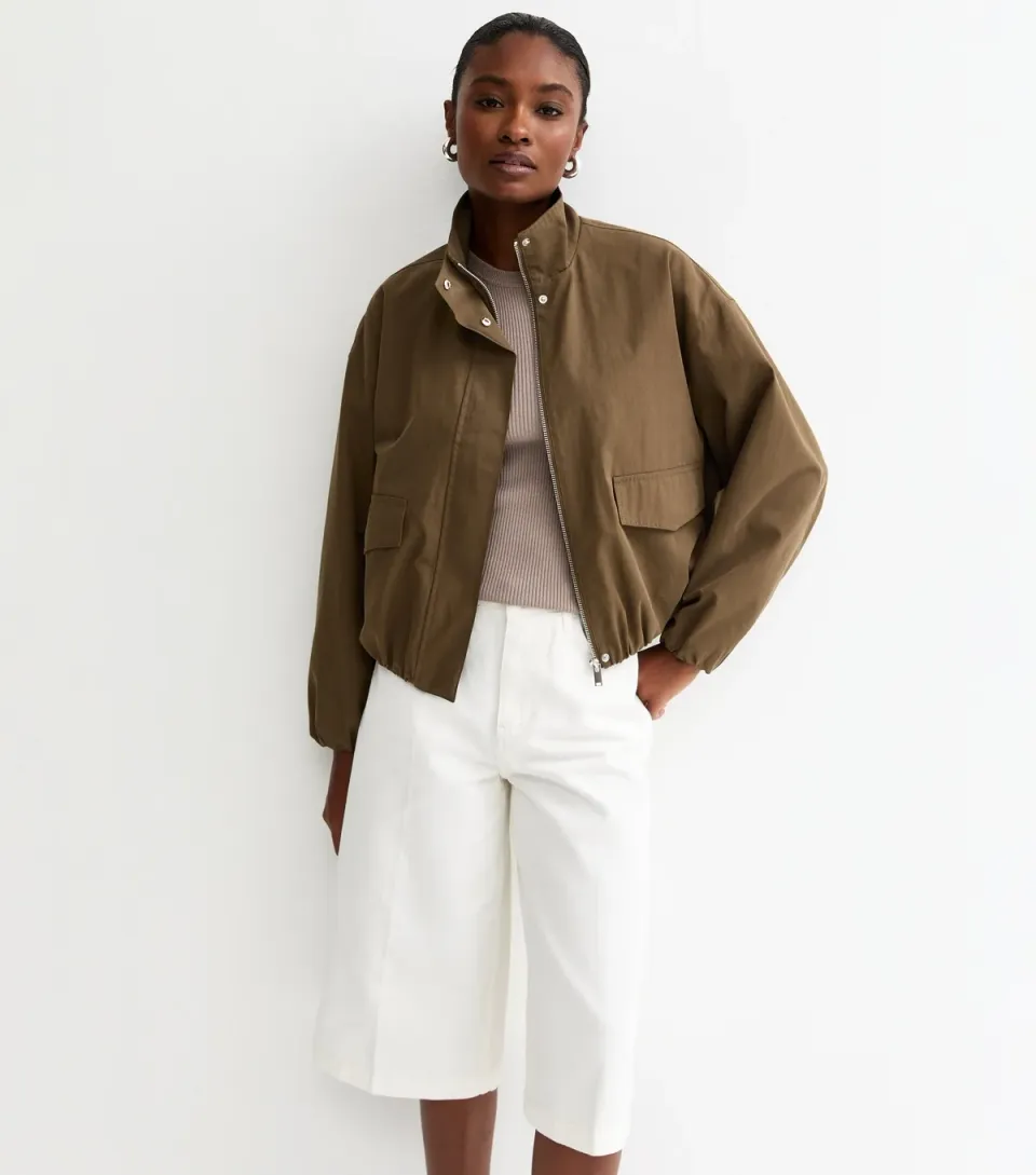 Women's Tan Funnel Neck Bubble Hem Jacket