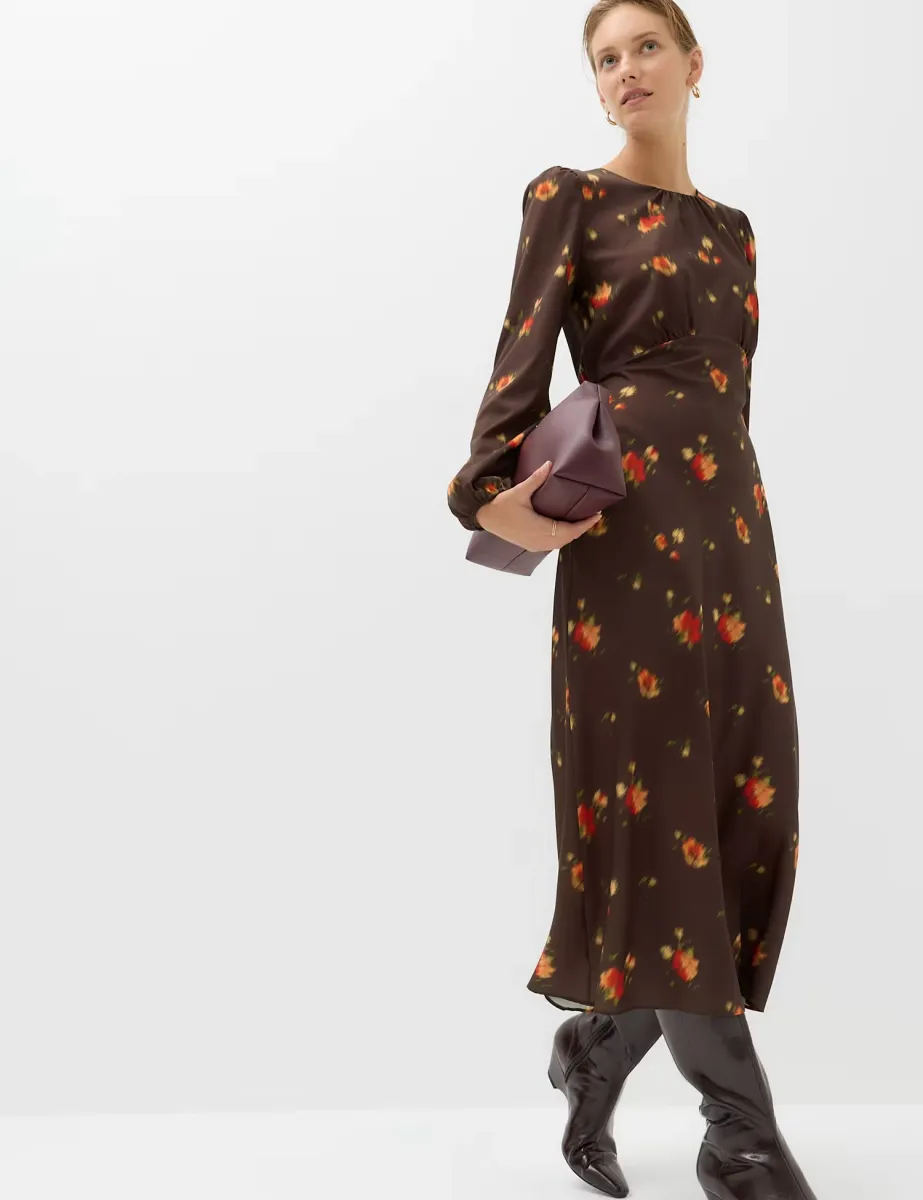 Floral Midi Tea Dress Chocolate Mix