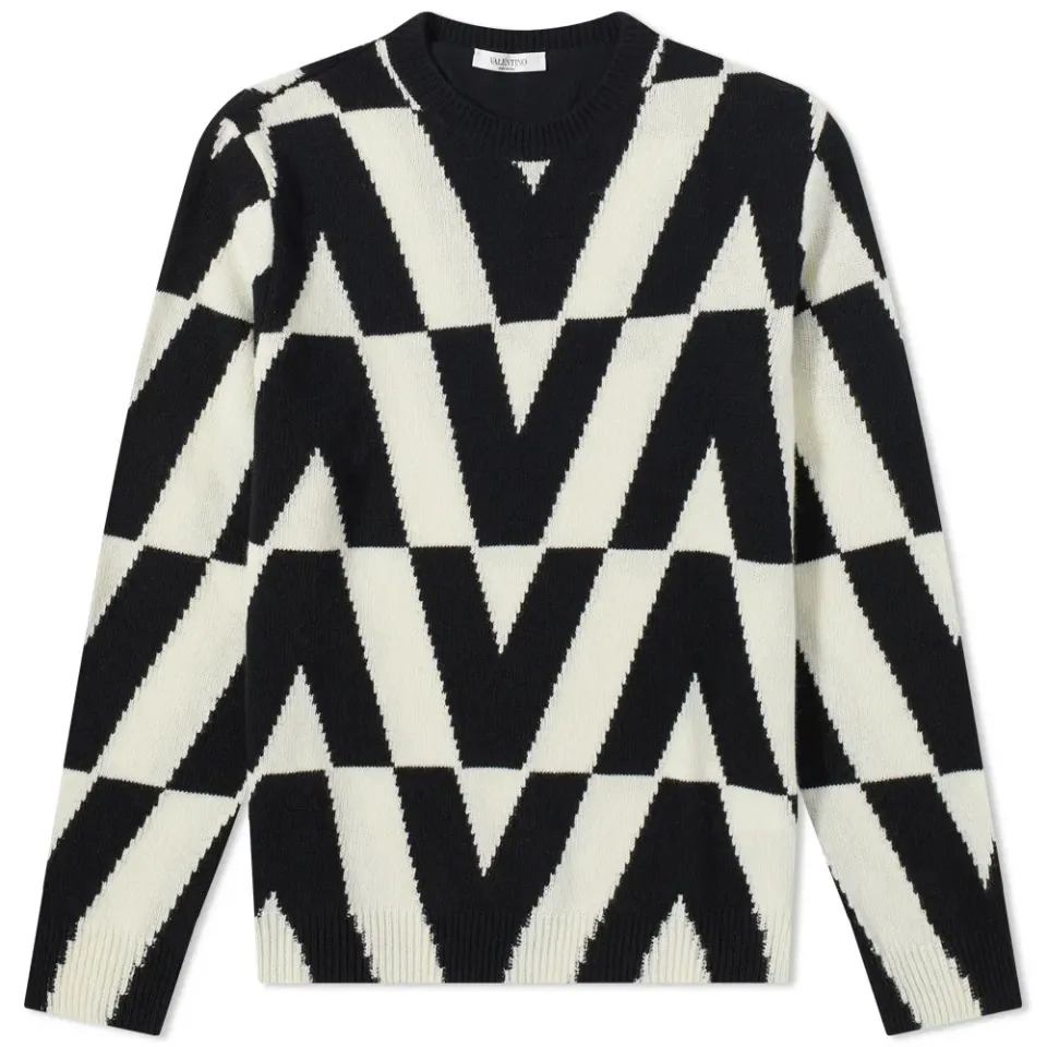Optical Intarsia Crew Knit