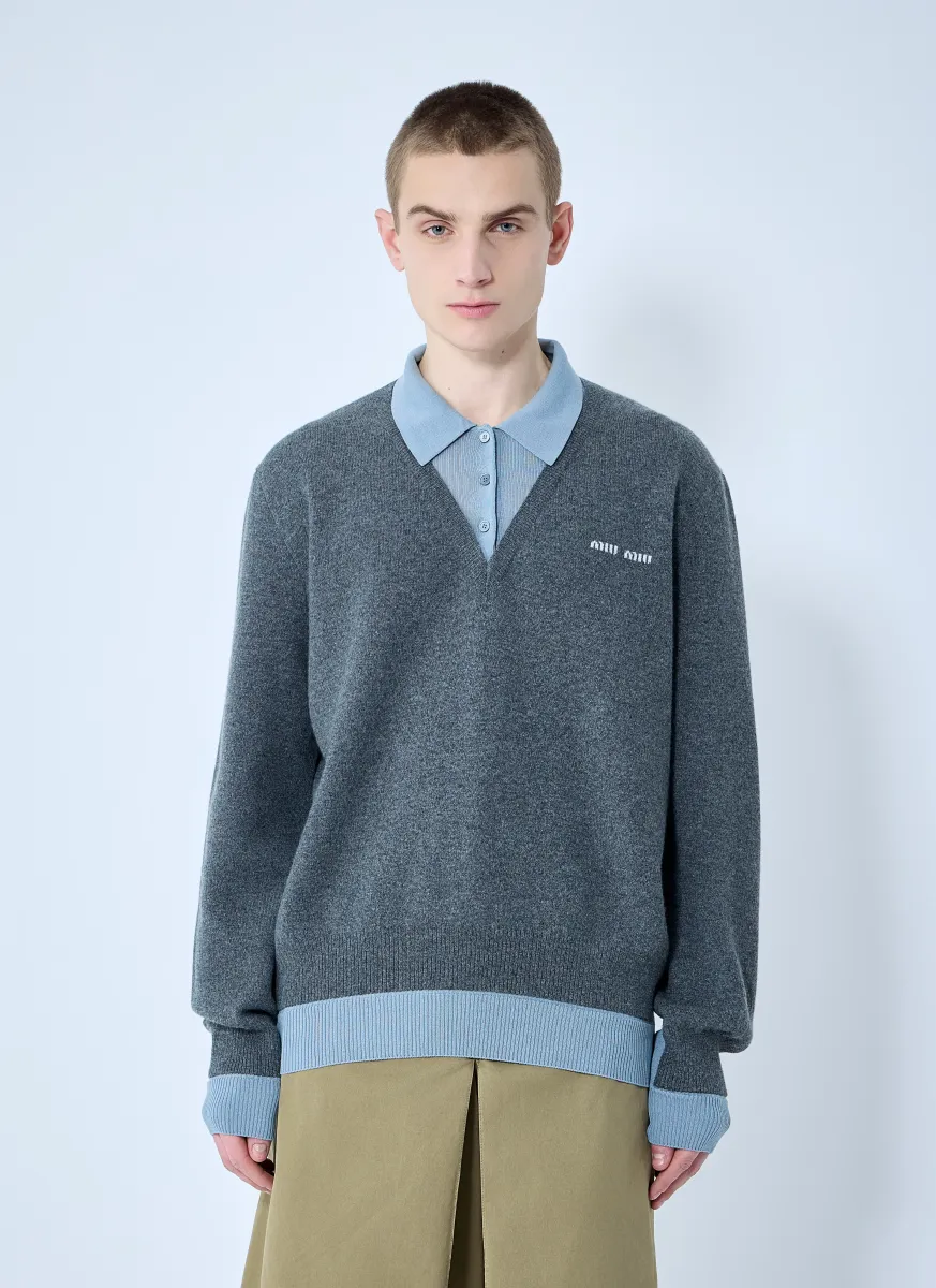 Logo Motif Knit Polo Sweater