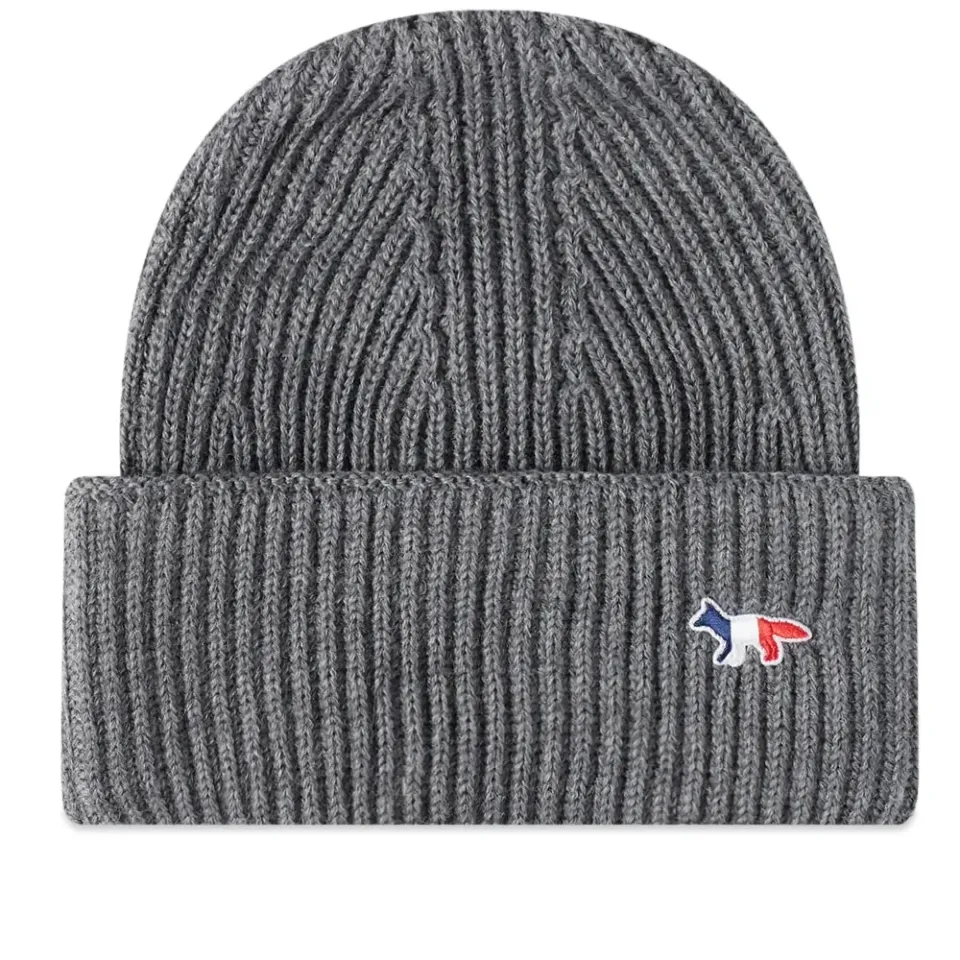 Maison Kitsuné Ribbed Hat Tricolor Fox Patch