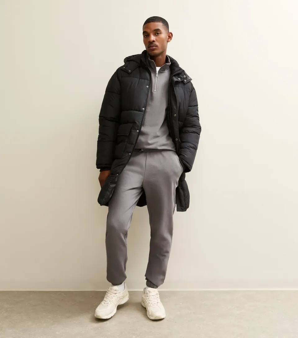 Men's Black Regular Longline Puffer Jacket