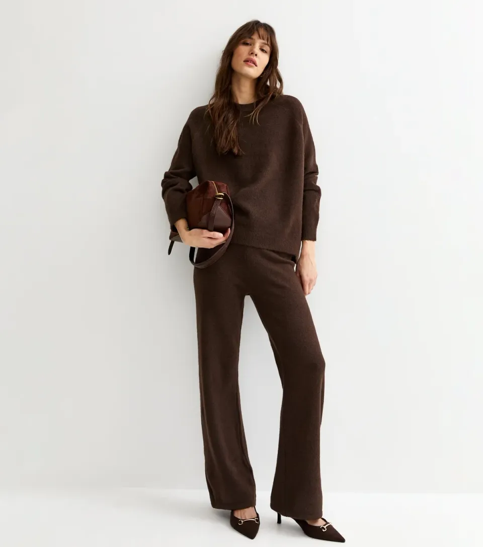 Women's Tall Dark Brown Midweight Knitted Trousers
