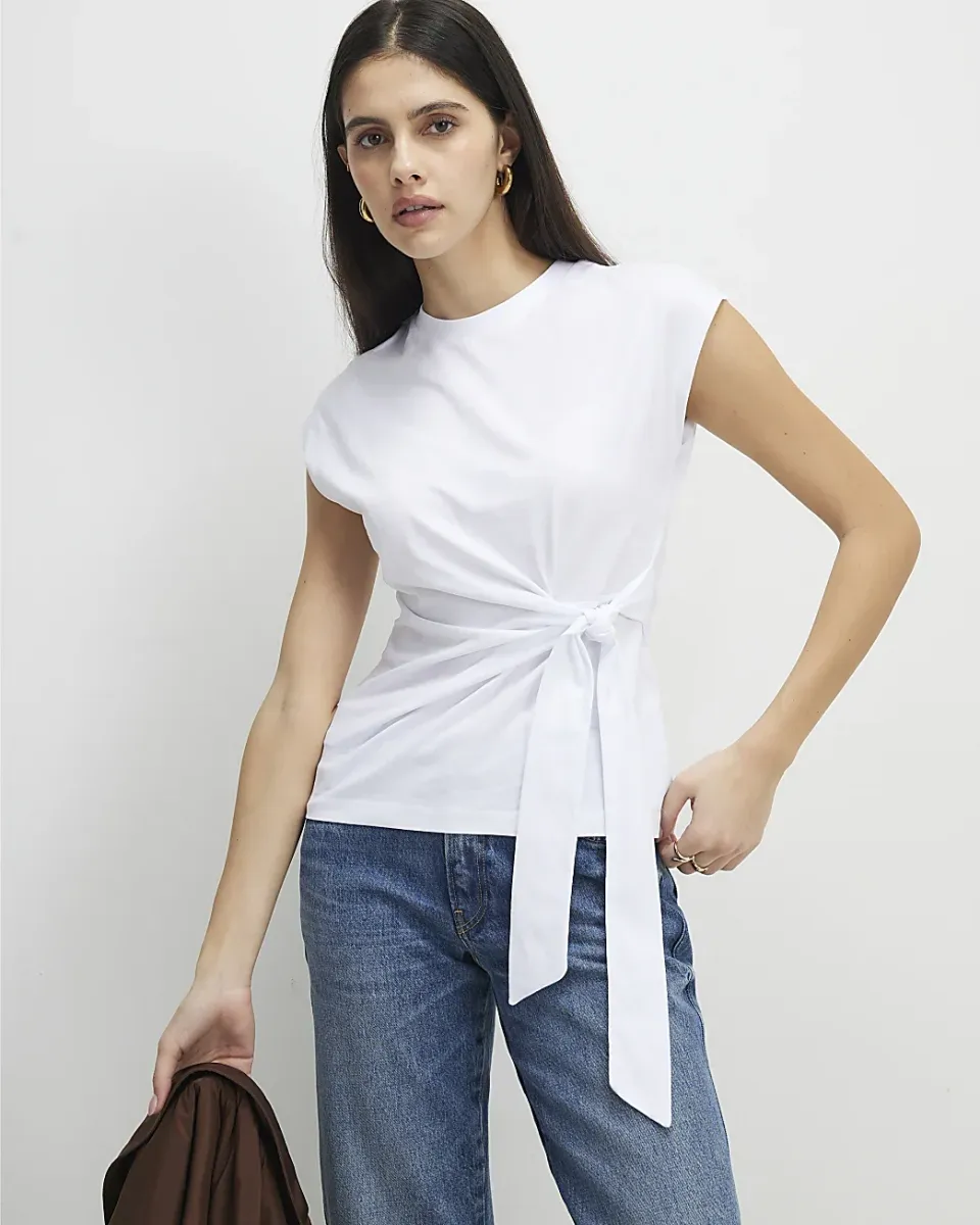 Cotton Short Sleeve Tie Side T-Shirt