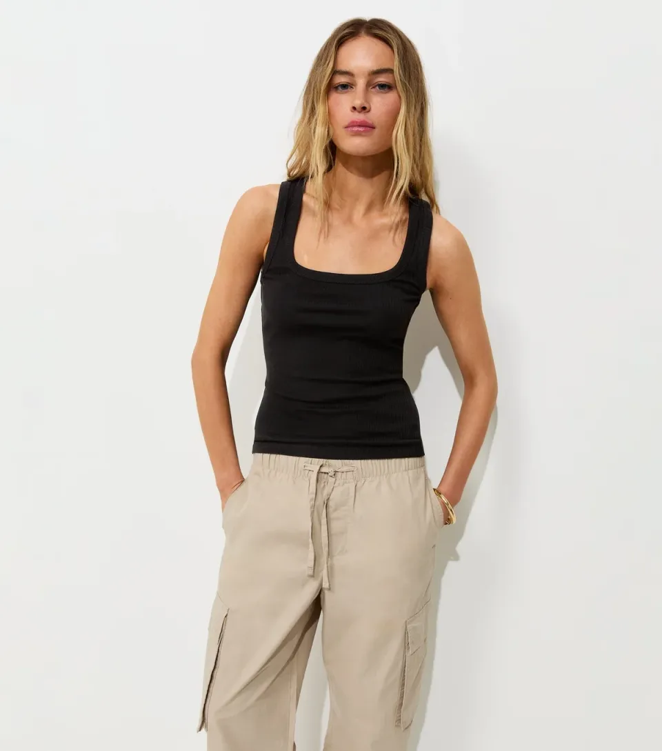 Women's Black Square Neck Vest Top
