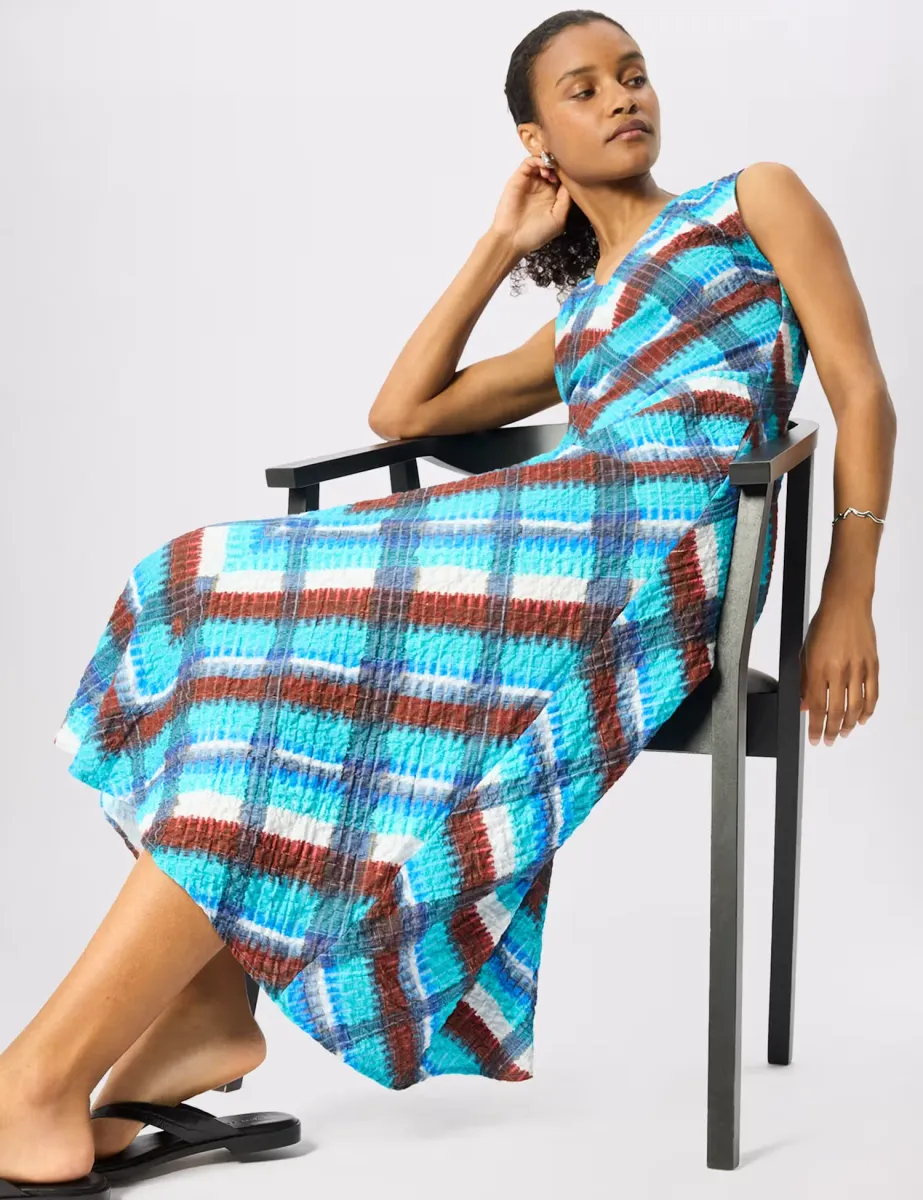 Cotton Rich Chevron Check V-Neck Midi Dress Blue Mix