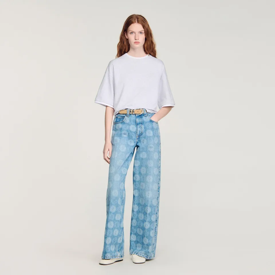 Wide-leg floral print jeans