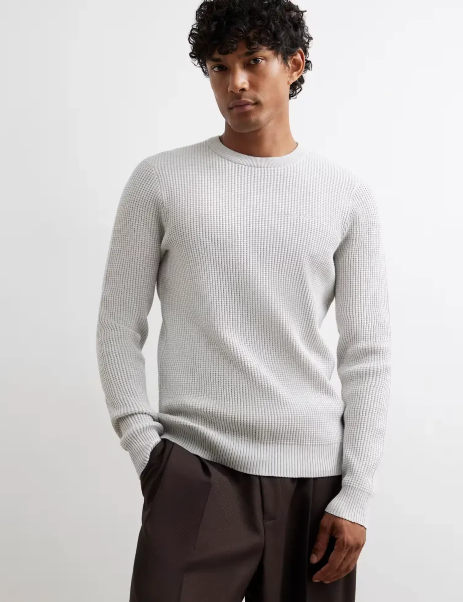 Pure Cotton Waffle Crew Neck Jumper
