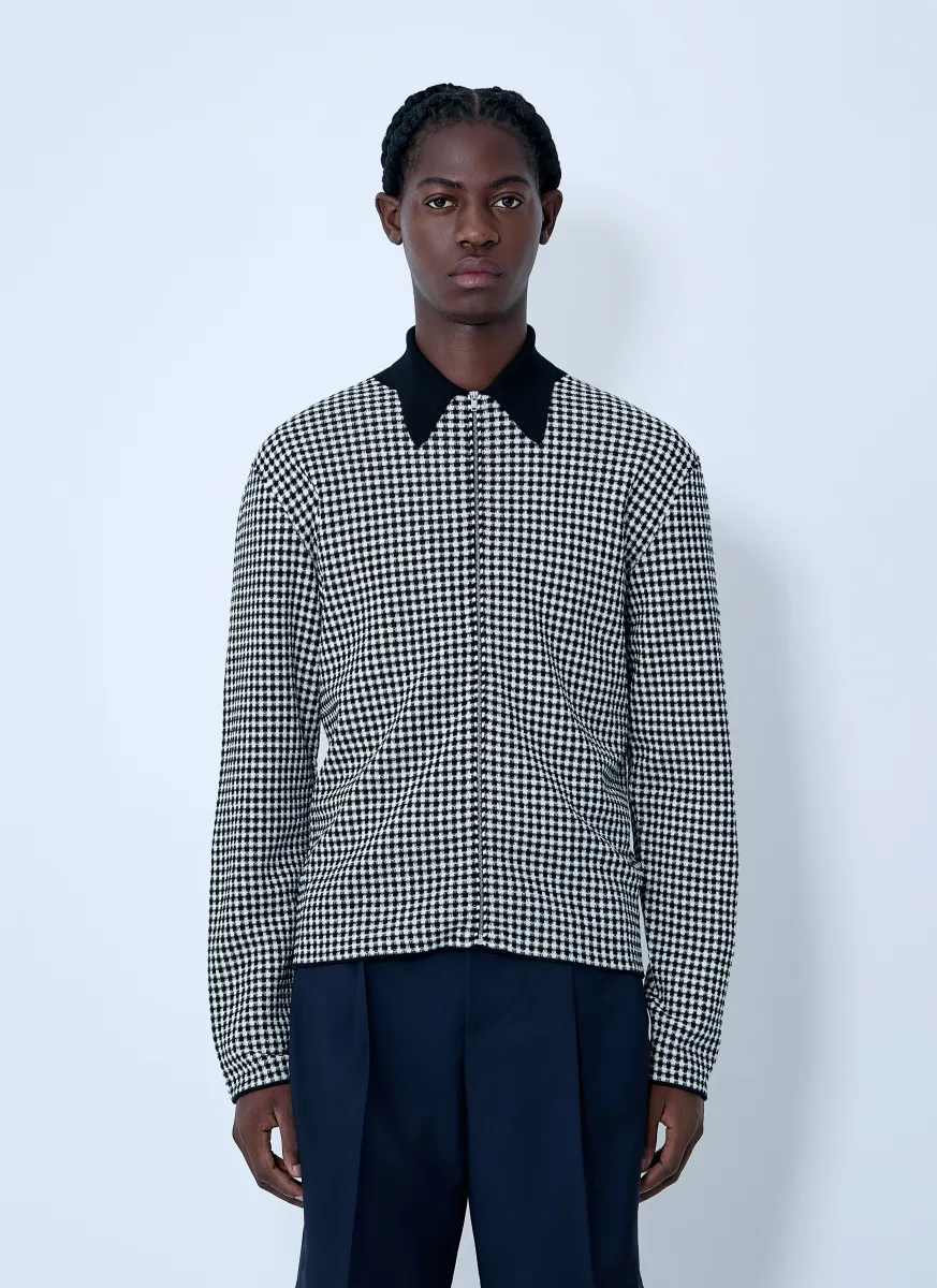 Houndstooth Zip-Up Shirt