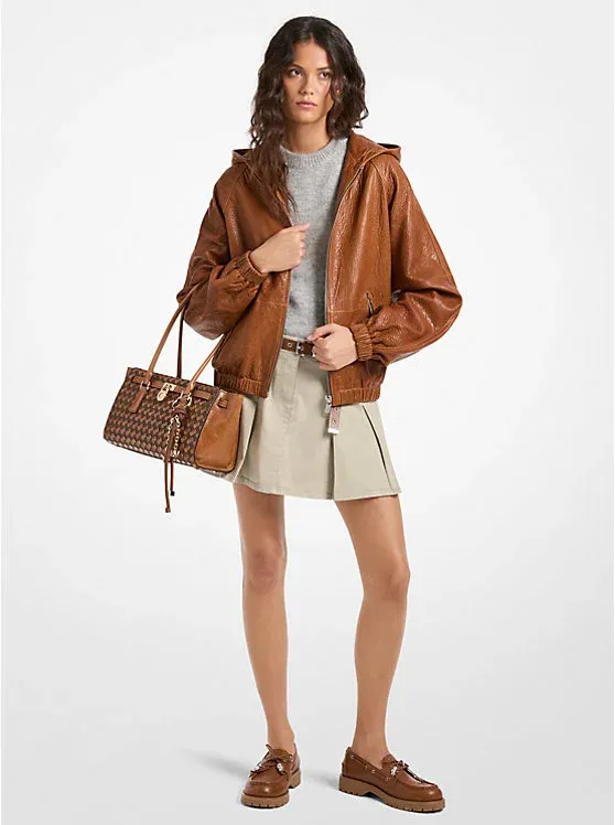 Textured Leather Hooded Jacket
