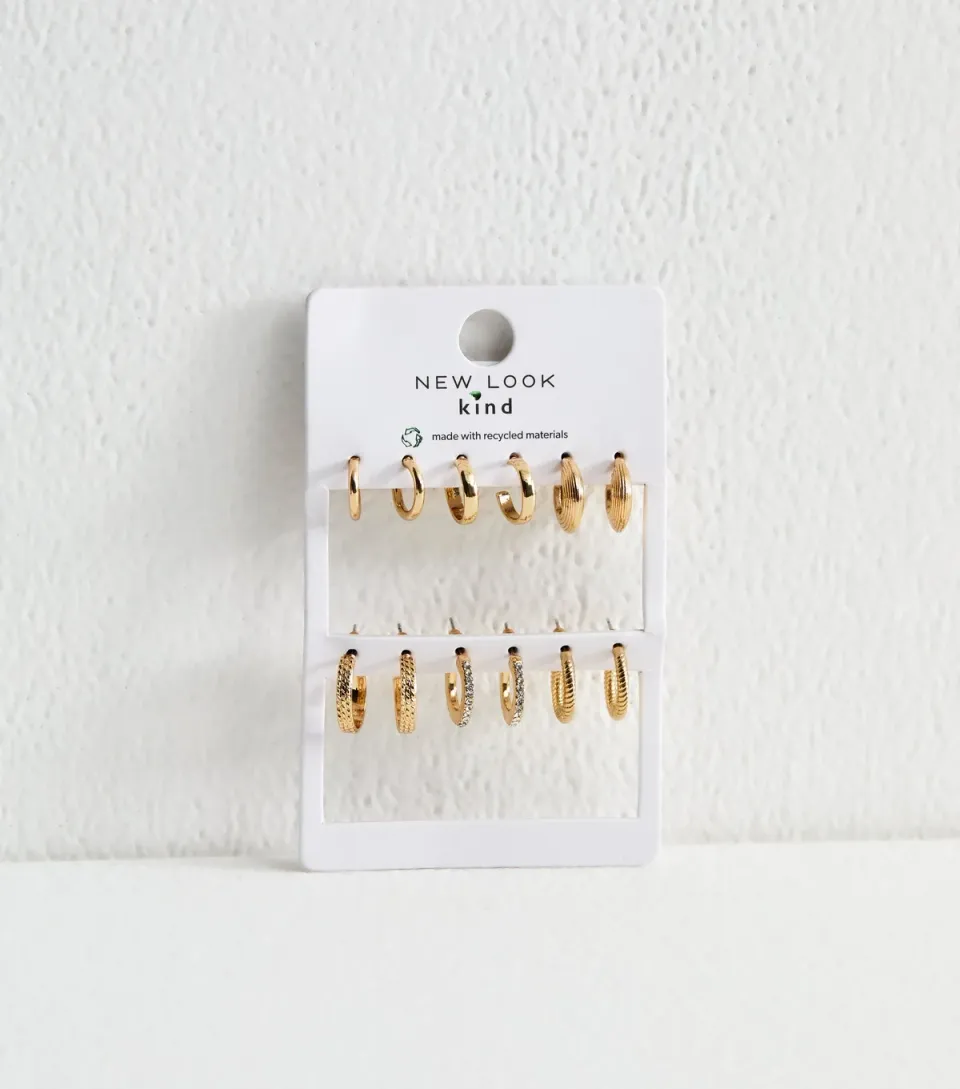 Gold Tone Pack of 6 Assorted Mini Hoops with Diamante