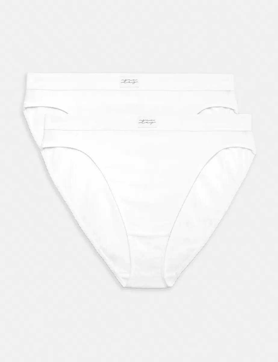 2 Pack Asta Rib High Leg Knickers White