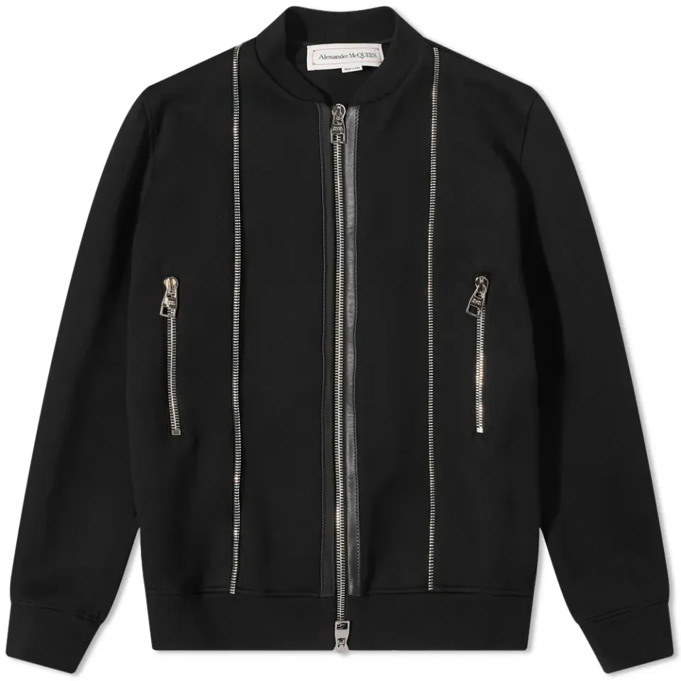 Multi Zip Back Logo Bomber Jacket