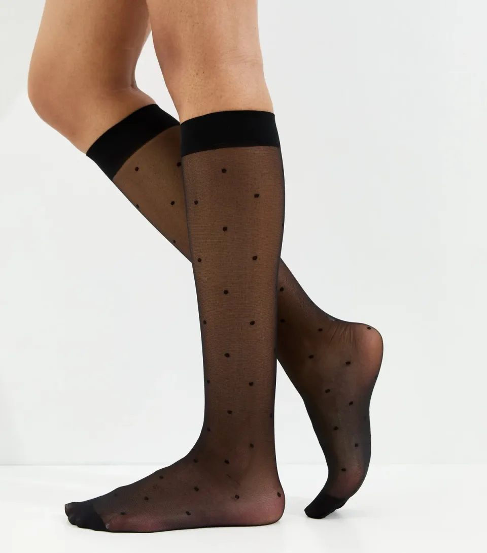Black Polka Dot Knee High Tights