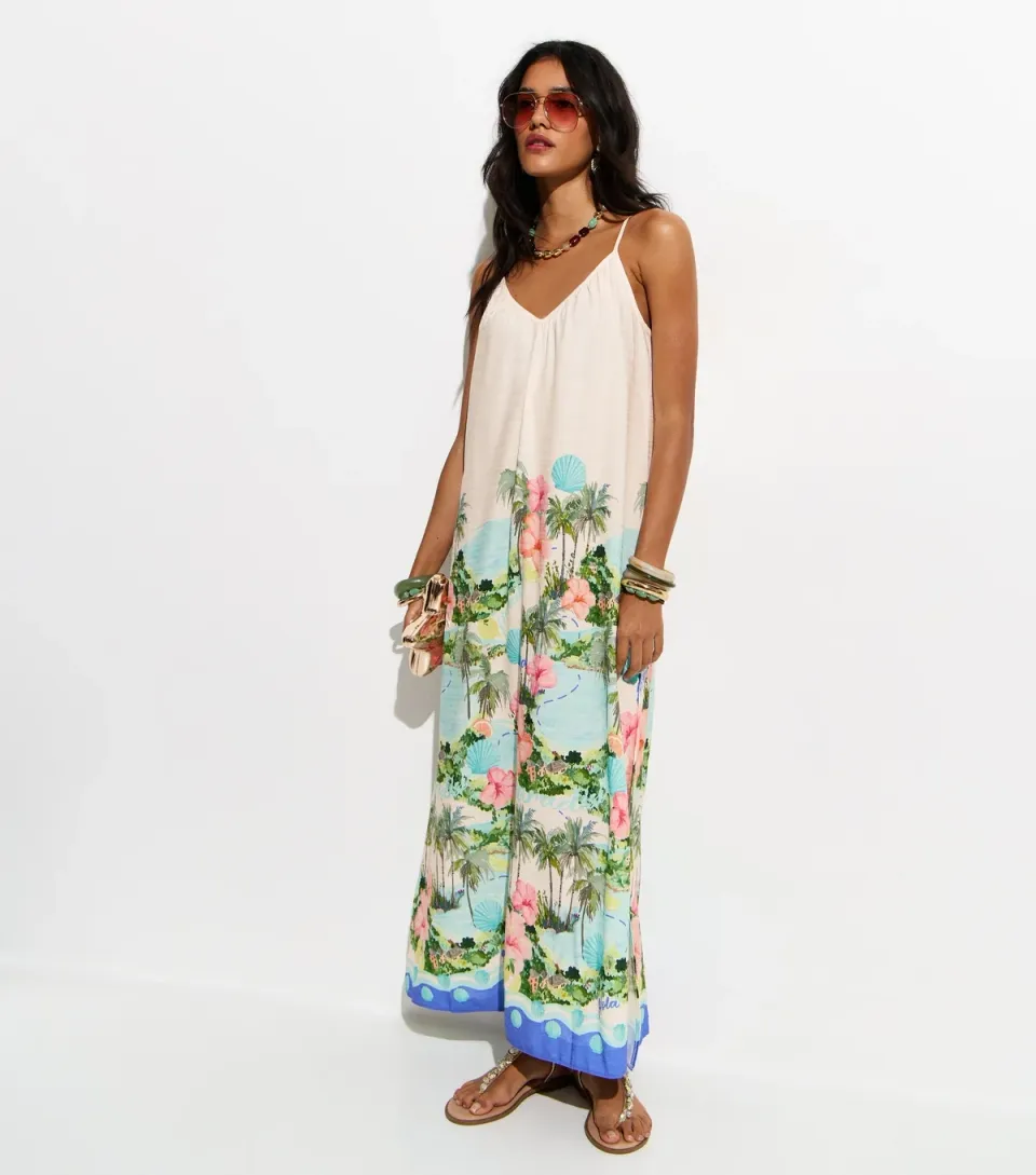 Women's White Tropical Beach Maxi Dress