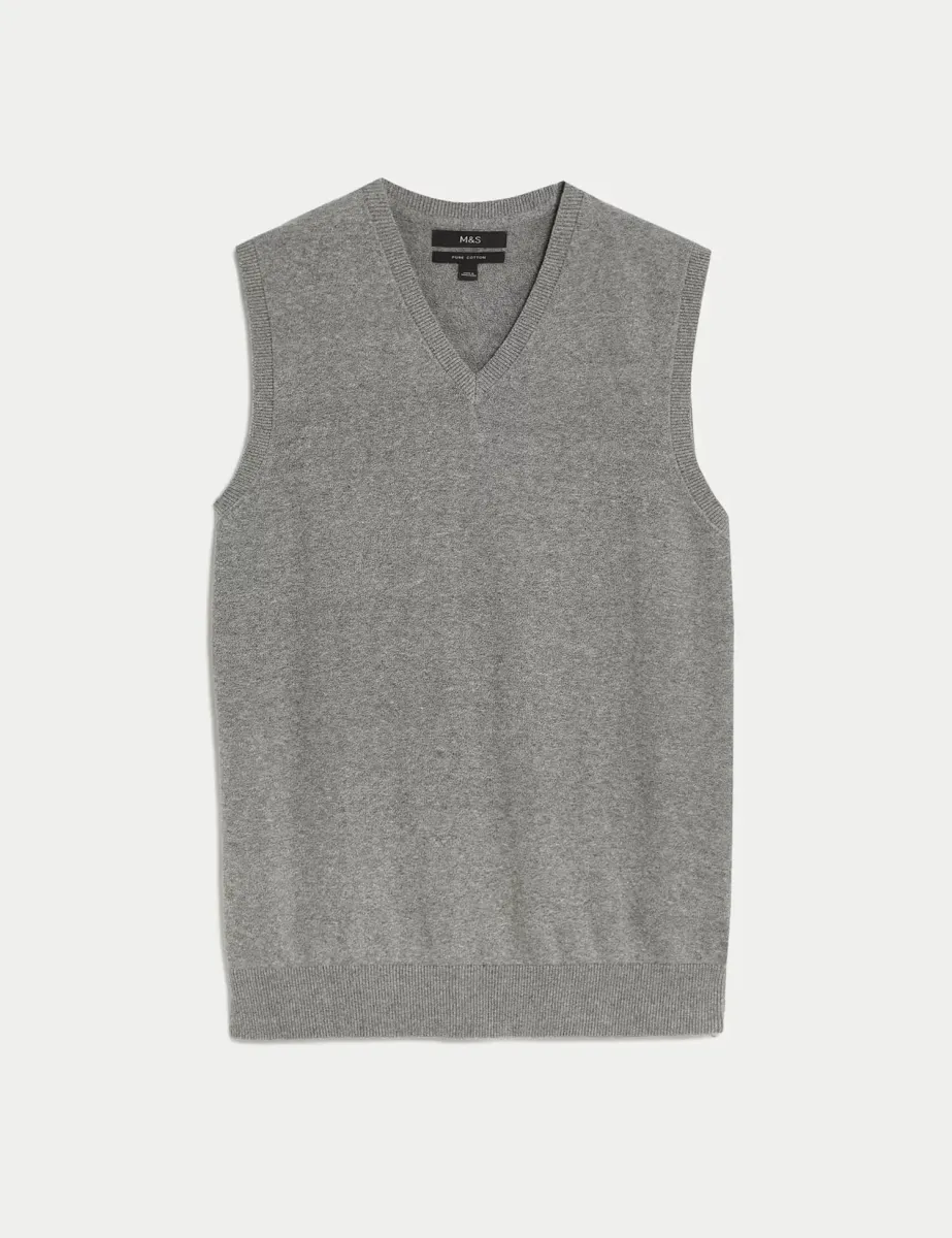 Pure Cotton Sleeveless Jumper Grey Marl