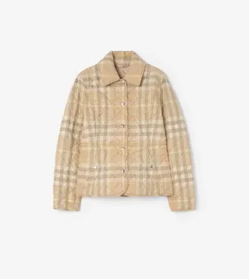 Check Quilted Cotton Twill Jacket in Flax beige