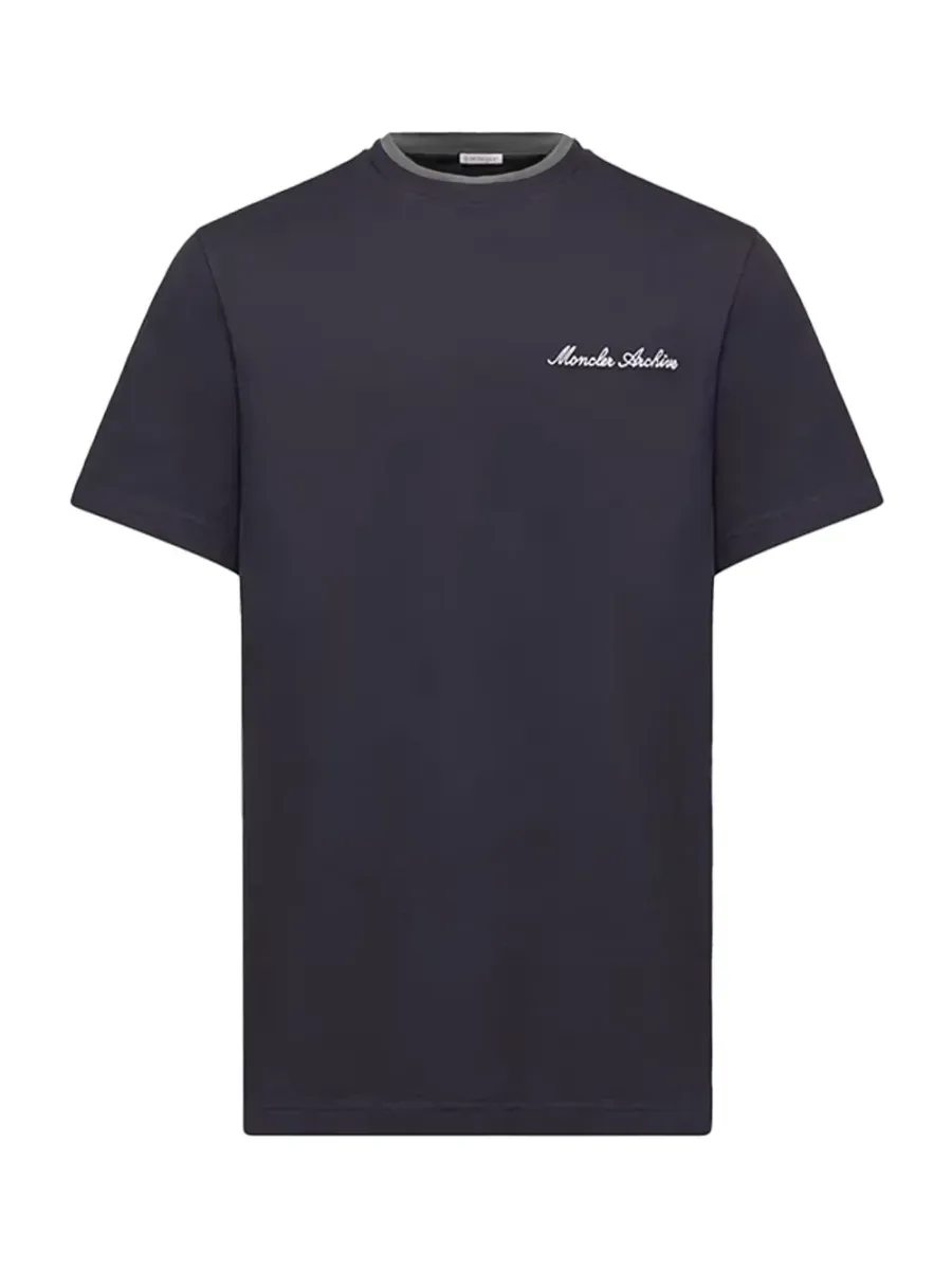 Men Embroidered Logo Cotton T-Shirt Black