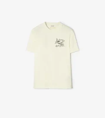 Feather Print Cotton T-shirt in Chalk white