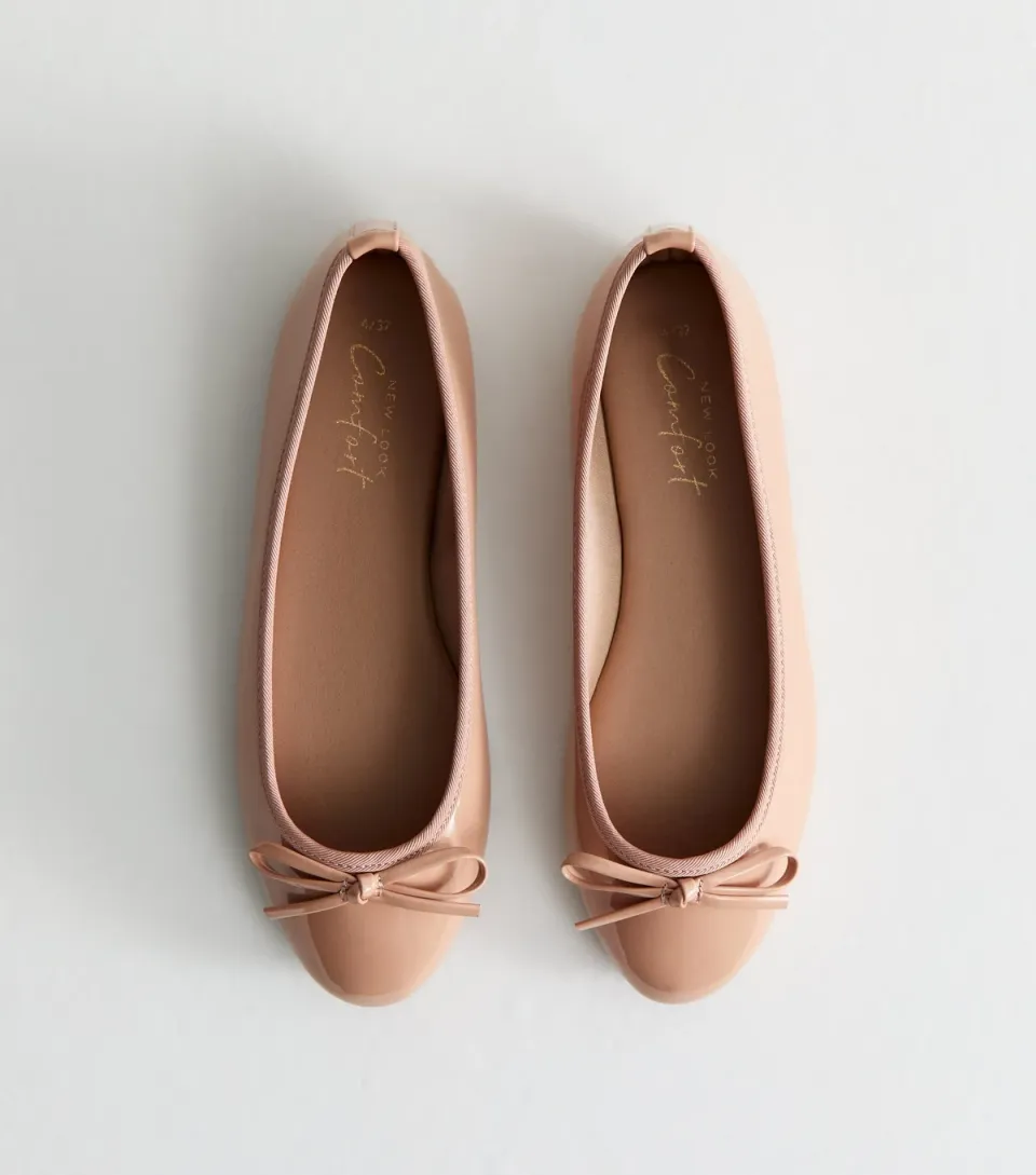 Women's Oatmeal Patent Faux Leather Ballet Flats Vegan