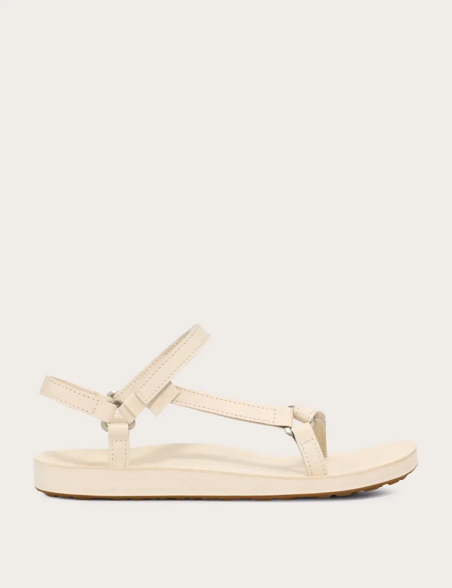 Leather Ankle Strap Flat Sandals Cream