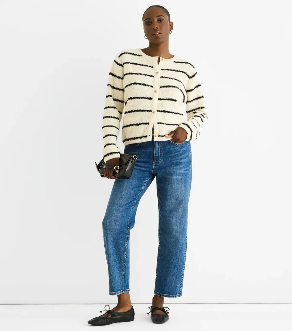 Women's Cream Striped Cardigan