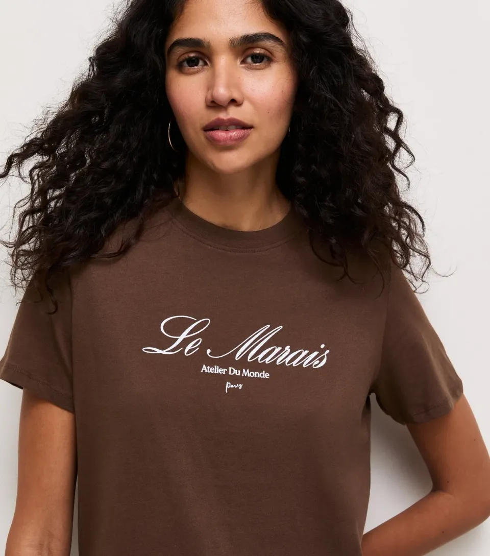 Women's Dark Brown Cotton Le Marais Logo Relaxed T-Shirt