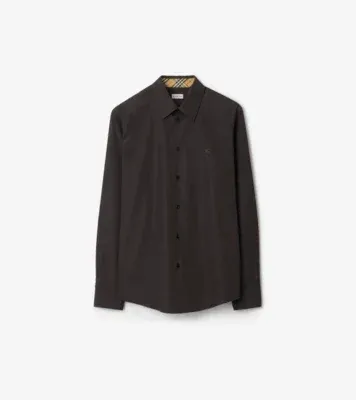 Regular Fit Cotton Poplin Shirt in Bark brown