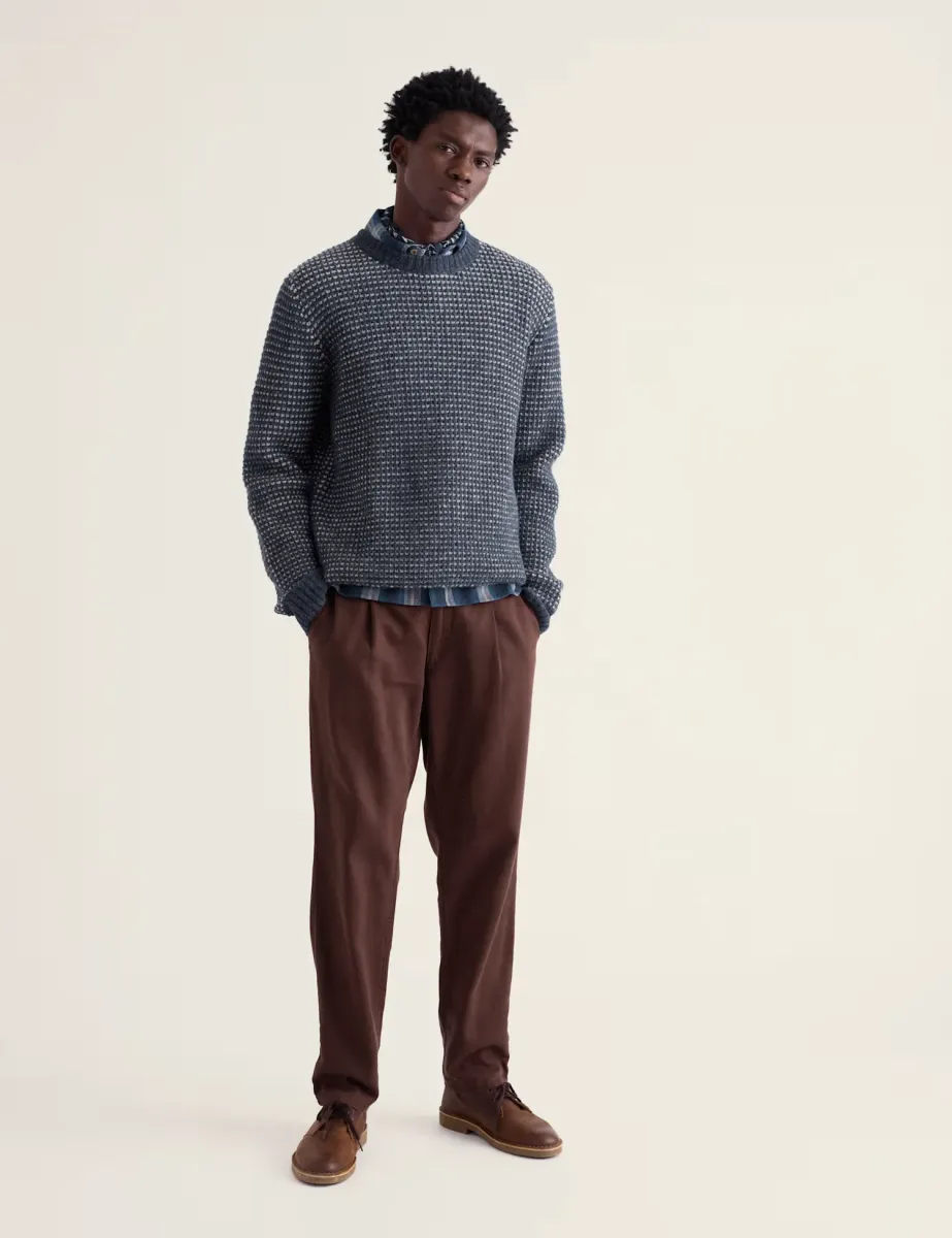 Pure Wool Cable Crew Neck Jumper Blue Mix