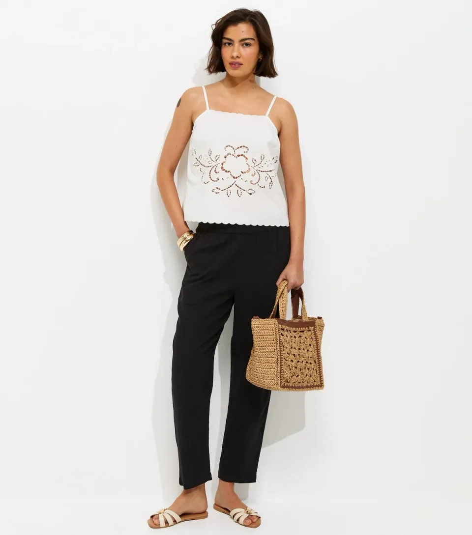 Women's Black With Linen Tapered Trousers