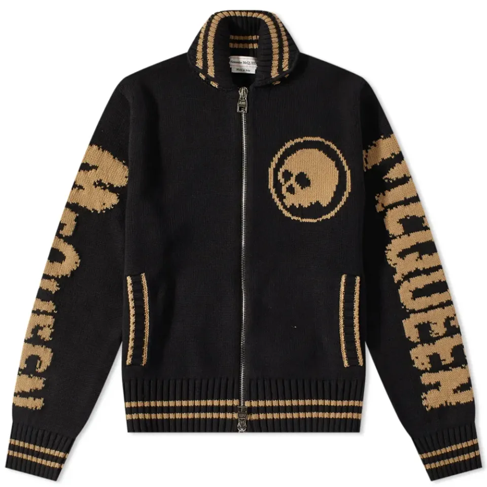Logo Skull Intarsia Zip Chunky Knit