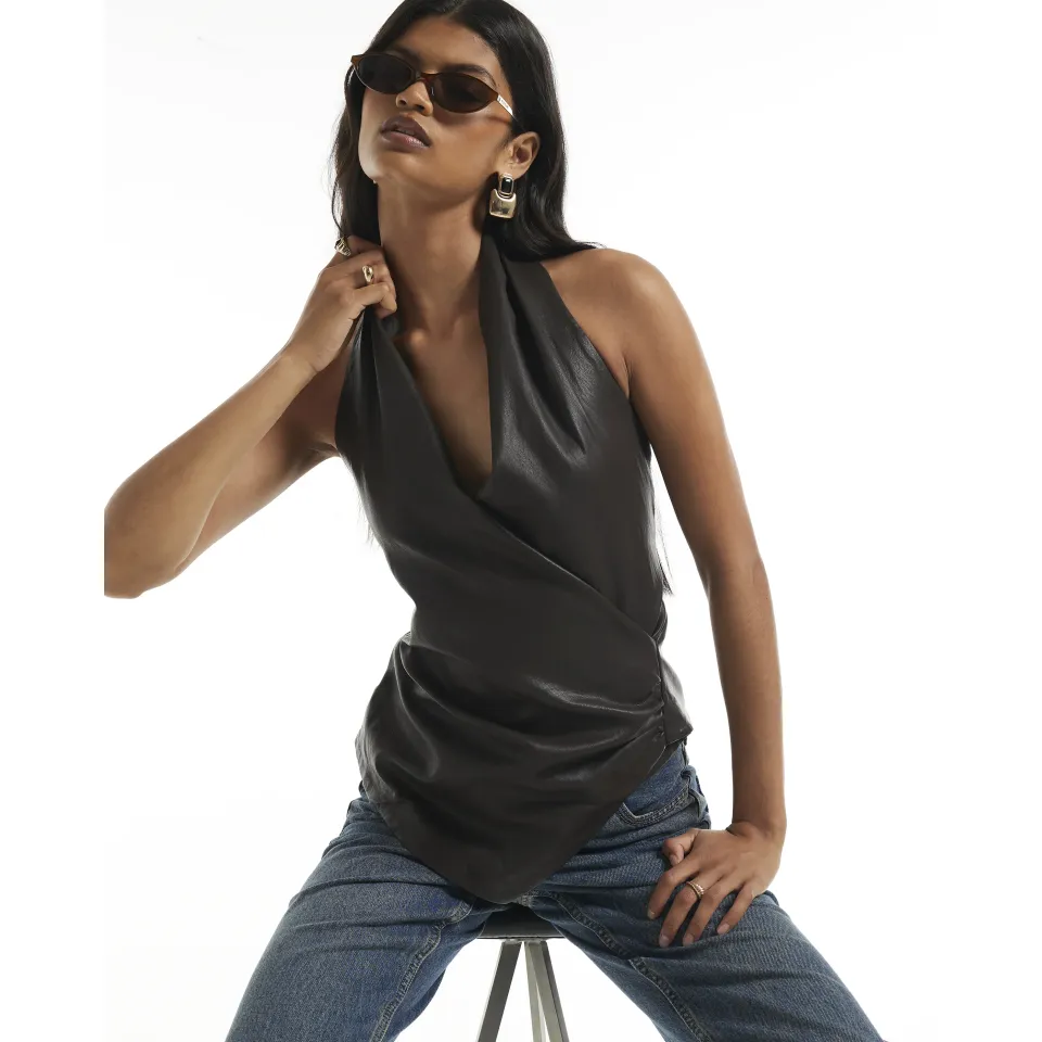 Faux Leather Halter Neck Top