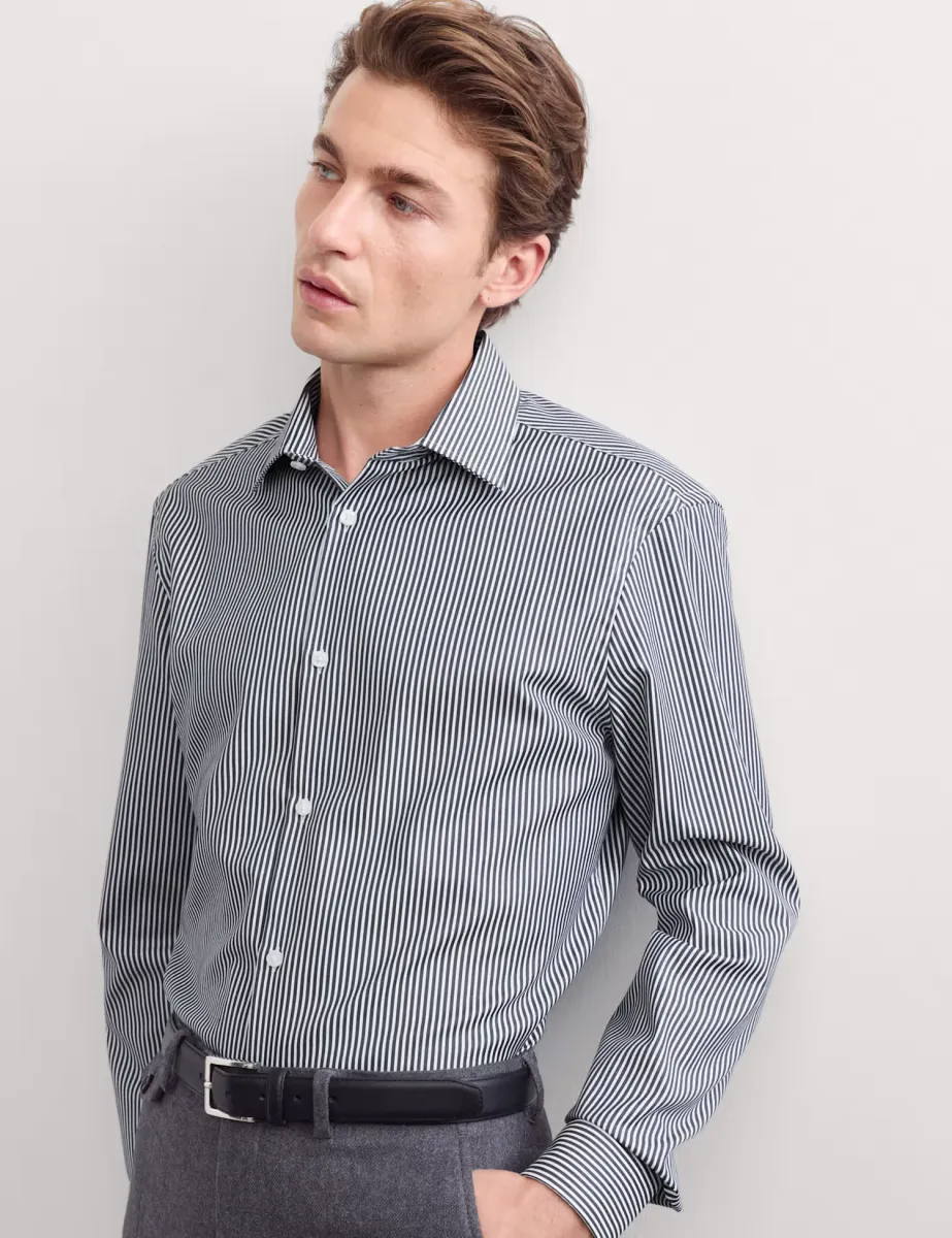 Slim Fit Pure Cotton Striped Luxury Shirt Navy Mix