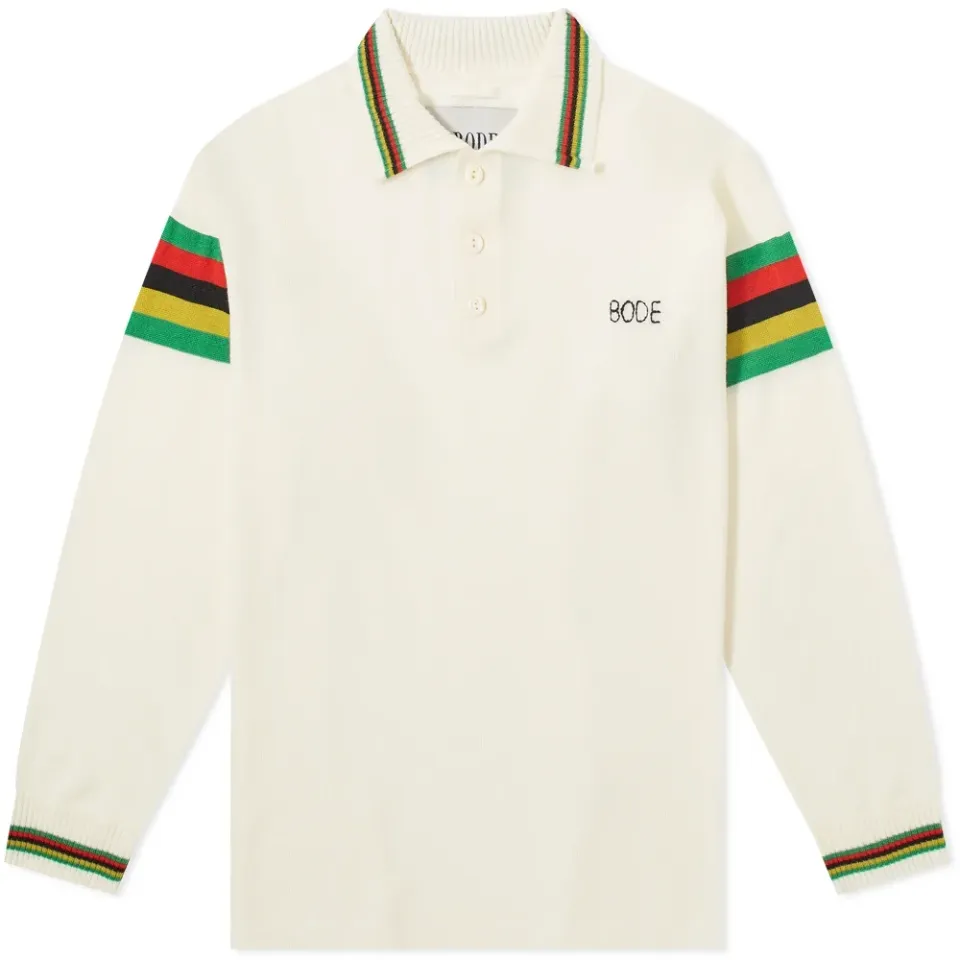 Cycling Stripe Logo Knitted Long Sleeve Polo