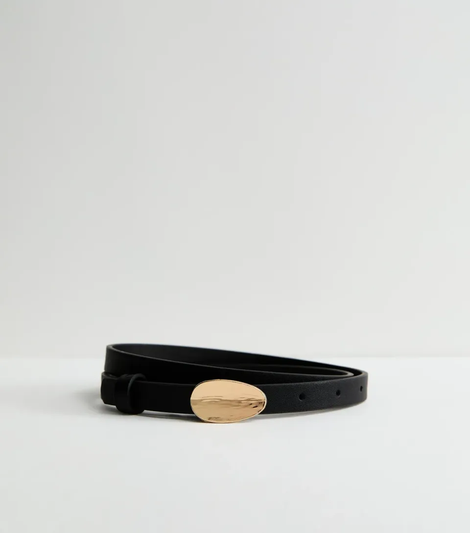 Black Faux Suede Textured Pebble Buckle Belt
