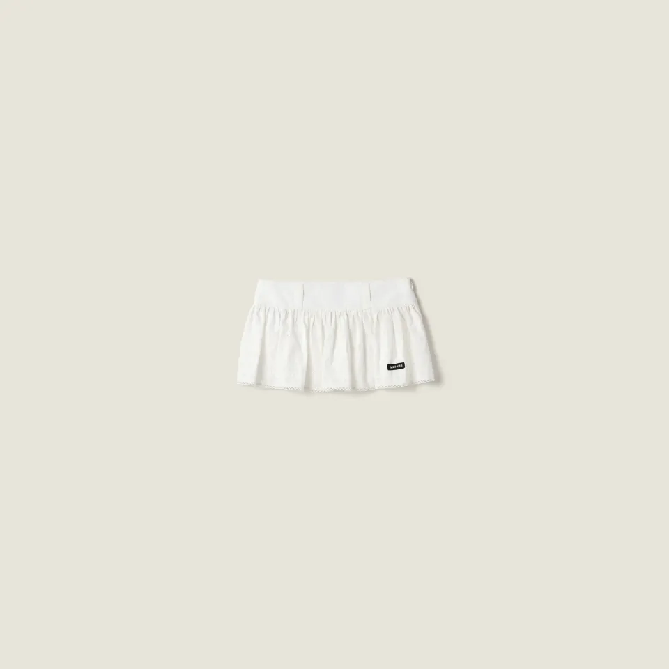 Slubbed poplin and eyelet lace miniskirt