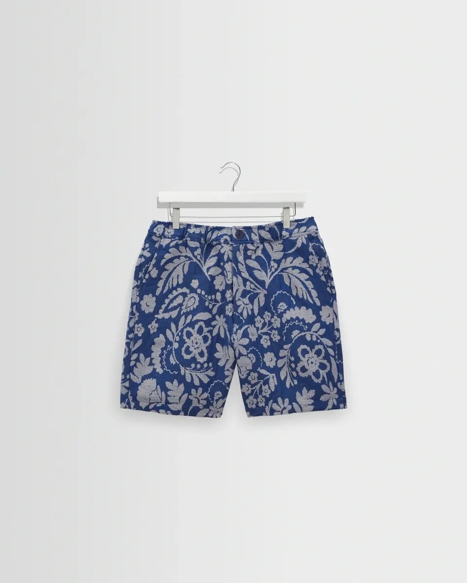 Kurt - Blue and Ecru Floral Jacquard Shorts