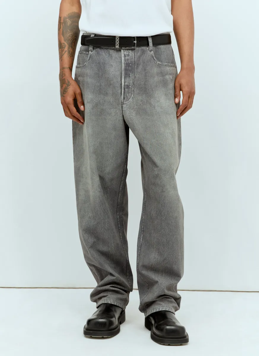 Printed Denim Leather Pants