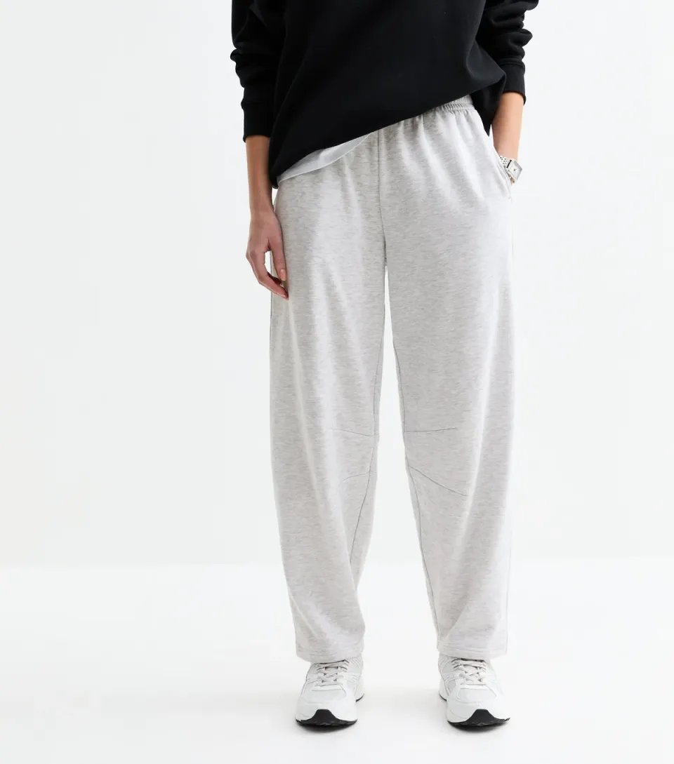 Women's Light Marl Grey Wide Barrel Leg Joggers