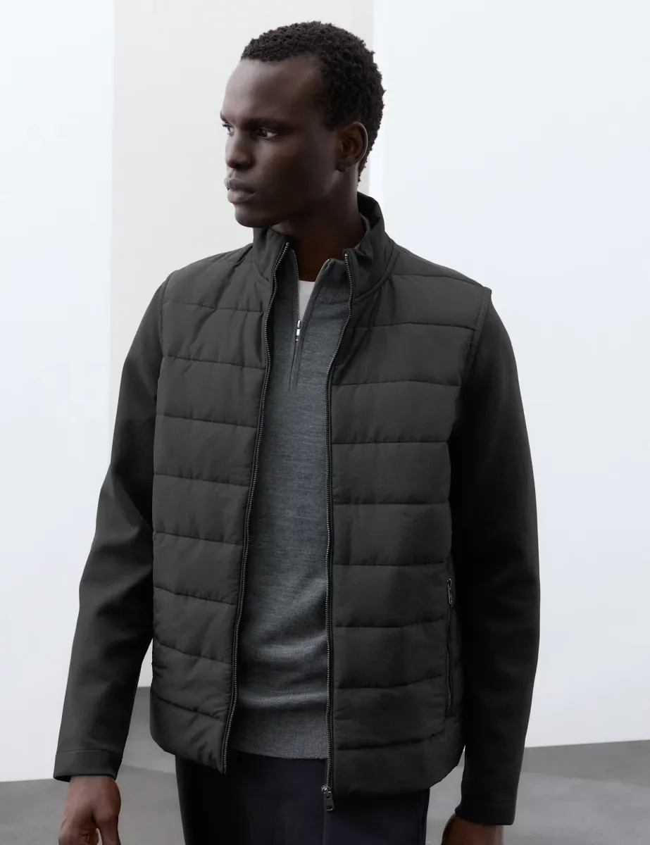 Regular Fit Cotton Rich Padded Hybrid Jacket Black