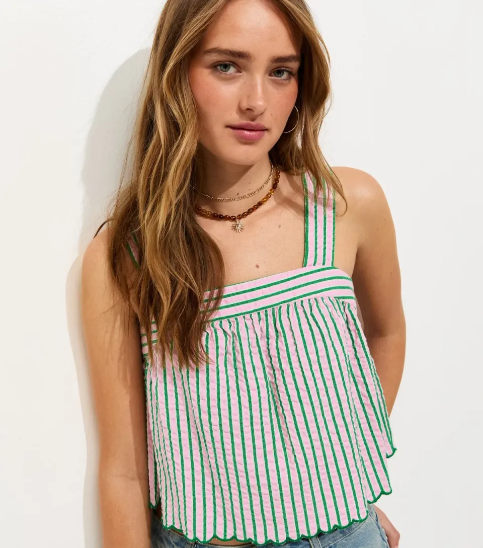 Women's Pink Striped Square Neck Cami Top