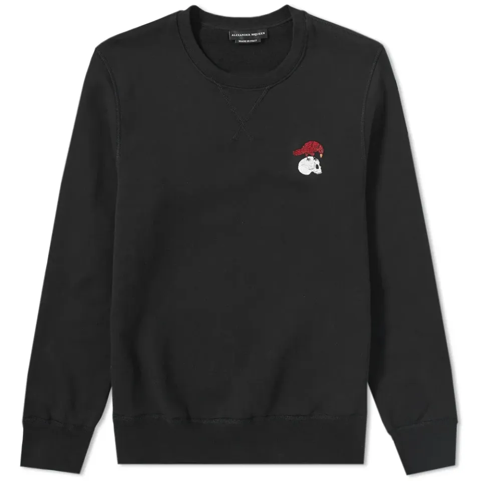 Embroidered Skull Raven Crew Sweat