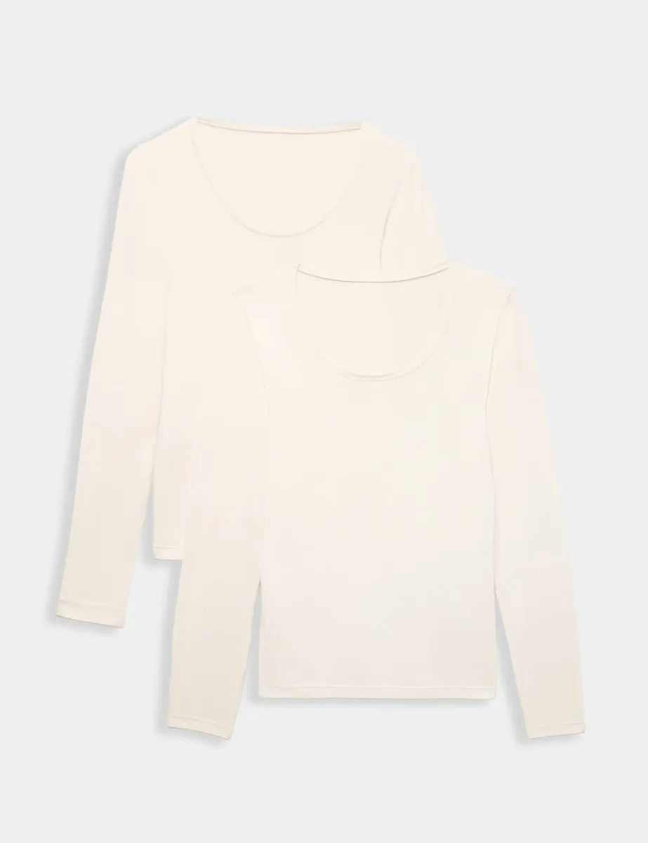 2 Pack Heatgen Light Thermal Long Sleeve Tops Light Cream
