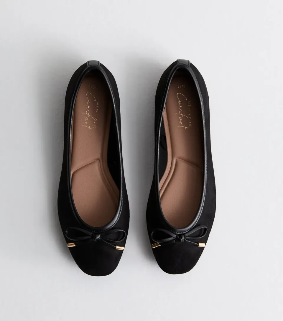 Women's Black Suedette Ballet Flats
