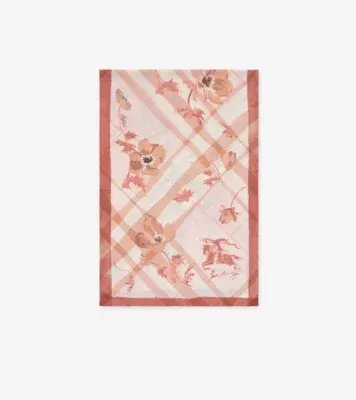 Wide Watercolour Check Silk Scarf in Quartz pink