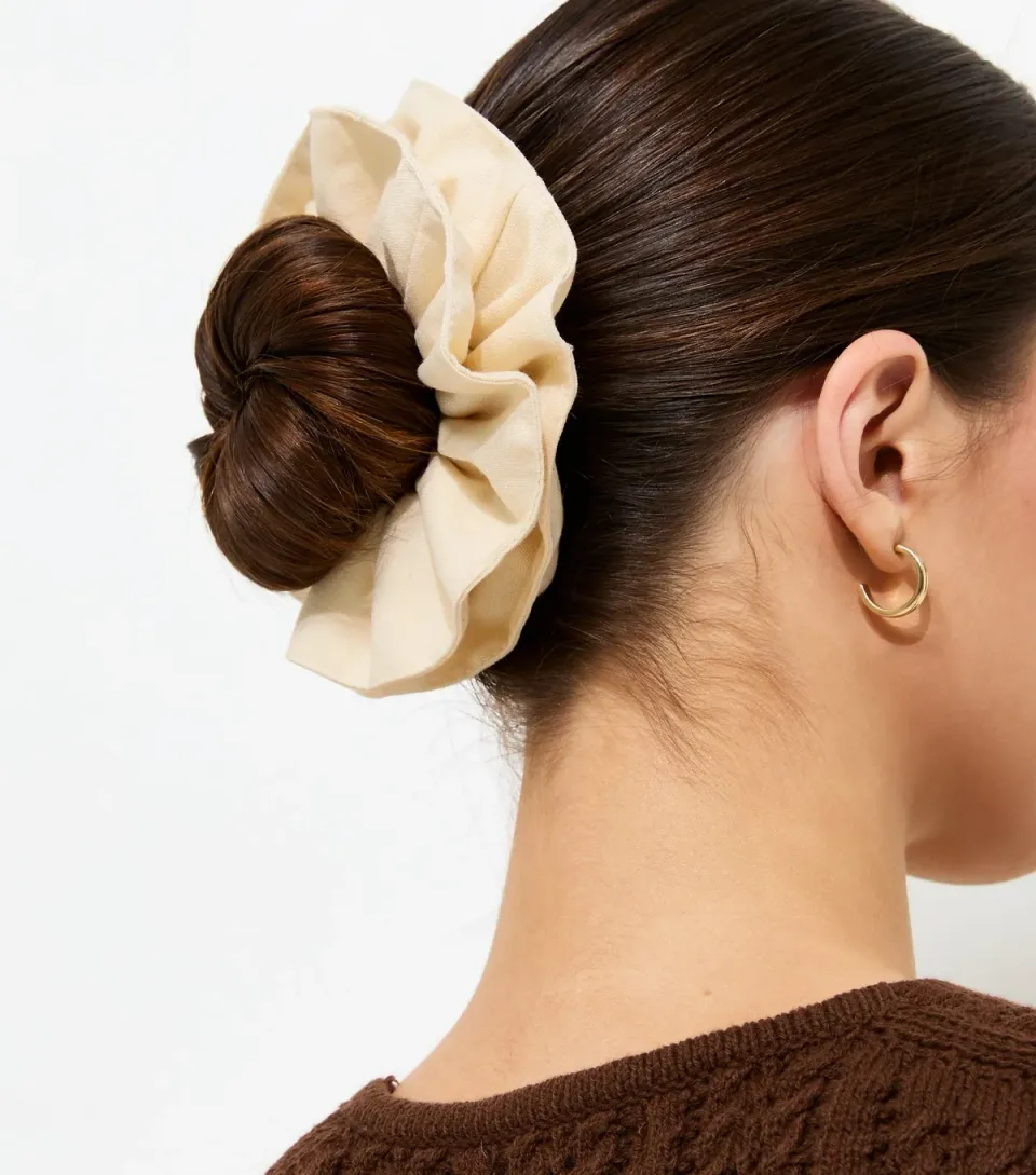 Cream Linen Look Double Layer Scrunchie
