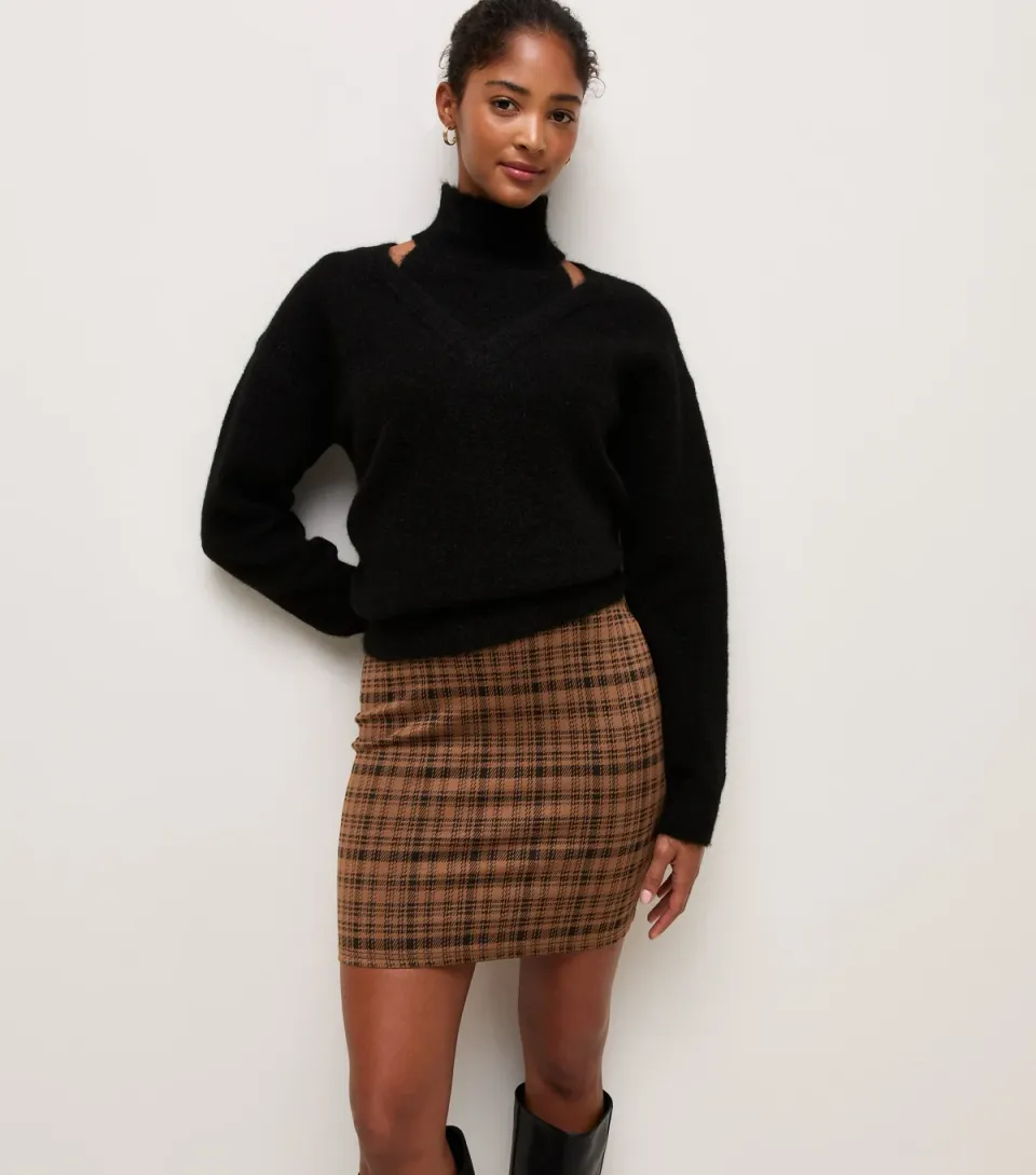 Women's Brown Check Jacquard Mini Skirt