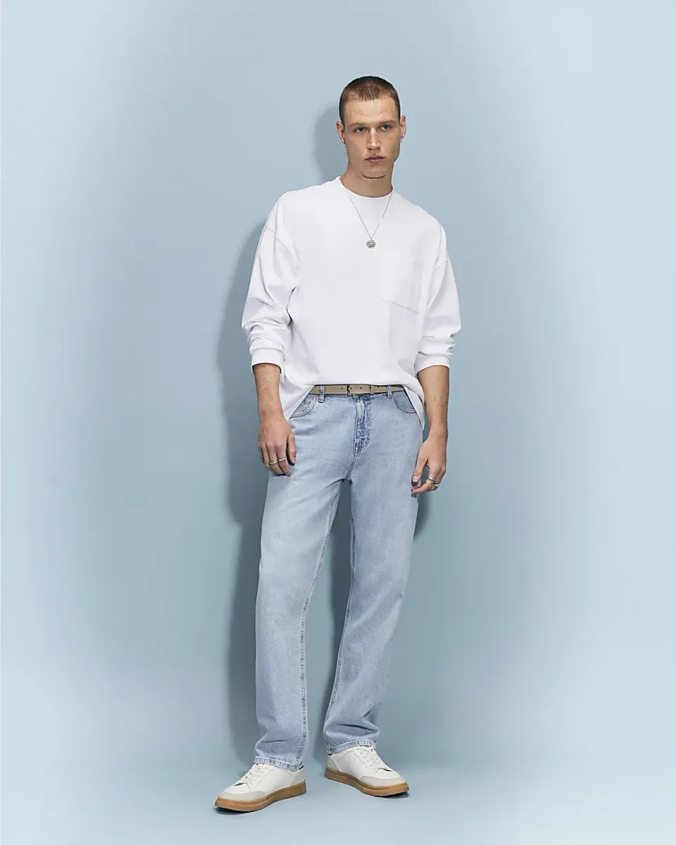 Straight Leg Linen Blend Jeans